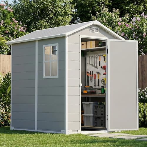 Kunststoff Gerätehaus Geräteschuppen mit Boden, 173x131x200 cm, mit Fenster | Wetterfestes Gartenhaus mit Tür & Belüftung – Ideal für Terrasse, Rasen, Garten, Werkzeuge & Fahrräder