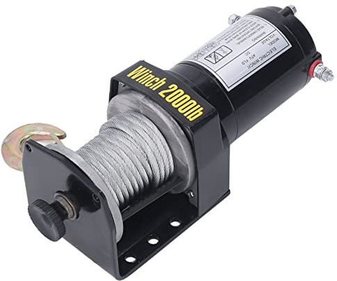 Yinhing 24V Electric Winch Kit 2000LBS Capacity with Steel Wire Rope Copper Terminal Alloy Steel Hook for Towing and Recovery