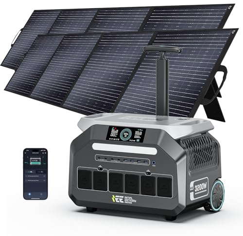 IEE 3200W Estacion de Energia Portatil P3200 con 2x200W Panel Solar, 2048Wh LiFePO4 Mejorado, Generador Solar, Carga Rápida de 0-80% en 50 min para Camping, RV, Apagón