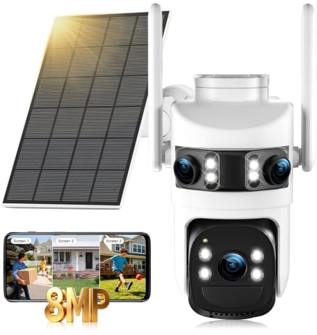 Calike 8MP 6K Triple Lens Solar Security Camera Outdoor, 5GHz/2.4GHz WiFi Wireless PTZ Camera, Color Night Vision, Auto Human Tracking, Two-Way Audio,IP66 Weatherproof Home Surveillance Cam