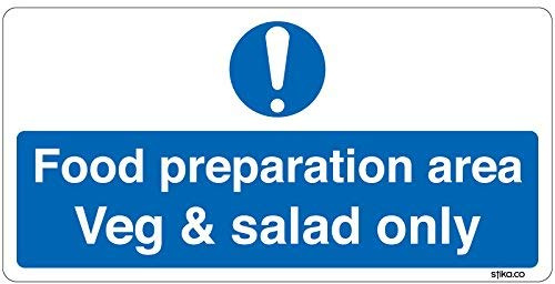 Stika.co Pack of 2 Food Preparation Area Vinyl Sign for Vegetable and Salad Washing, Self-Adhesive Waterproof Kitchen Safety Sticker, White, 200 x 100mm