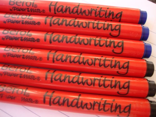 Berol Handskrift pennor, skrivpennor, 6 stycken, blandade (3 blå och 3 svart)
