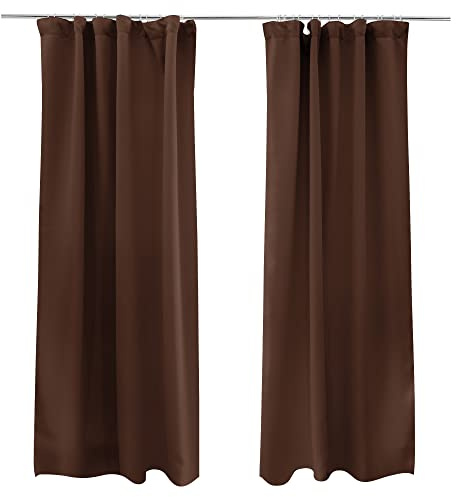Victoria M. Aurora Verdunkelungsvorhang Blickdicht Thermovorhang mit Kräuselband, für Gardinenstangen und -schienen 140 x 245cm, Braun, 2er Pack