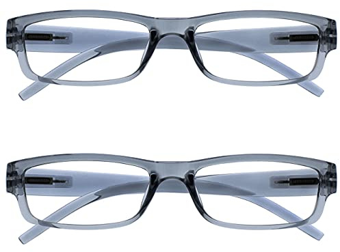 OPULIZE La Société Lunettes De Lecture Gris Léger Confortable Lecteurs Valeur Pack 2 Designer Style Hommes Femmes UVR2PK032GR +3,50