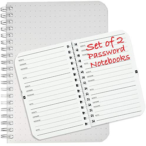 Passwortbuch mit alphabetischen Registern: Spiralbindung für Internet-Login. Organizer-Tagebuch enthält Website-Adresse, Benutzername und Passwortseiten. Set mit 2 Büchern (12,7 x 17,8 cm und 8,9 x