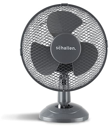 Schallen Small Plastic Blades 9 Portable Desk Table Oscillating Cooling Fan with 2 Speed Setting & Quiet Operation (Grey)