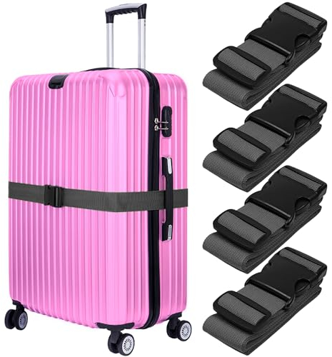 Gepäckgurte für Koffer – Grau, 4er-Pack – Premium-Nylongurte zur Gepäcksicherung – Längenverstellbar 1 – 2 Meter – von BlueCosto