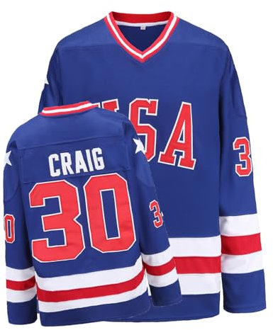 YWIES Hockey Jersey of USA 1980 Olympic Team Jerseys #30 Jim Craig Stitched Letters and Numbers Blue S-XXXL
