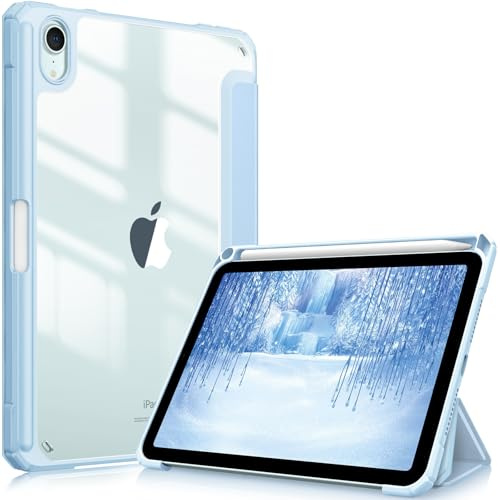 FINTIE Hybrid Case for iPad Mini 7 / Mini 6 8.3 Inch, Blue | Shockproof Clear Cover, TPU Frame, Built-in Pencil Holder, Auto Wake/Sleep