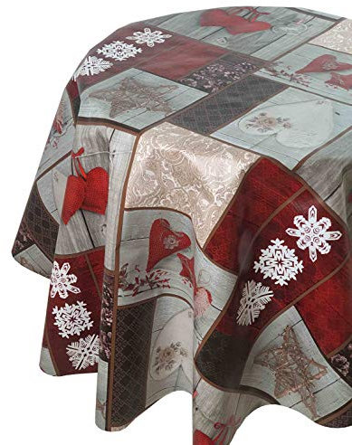 Wachstuch Wachstischdecke Tischdecke Weihnachten Herzen Schneeflocken Oval 140 x 180 cm abwaschbar Weihnachtstischdecke