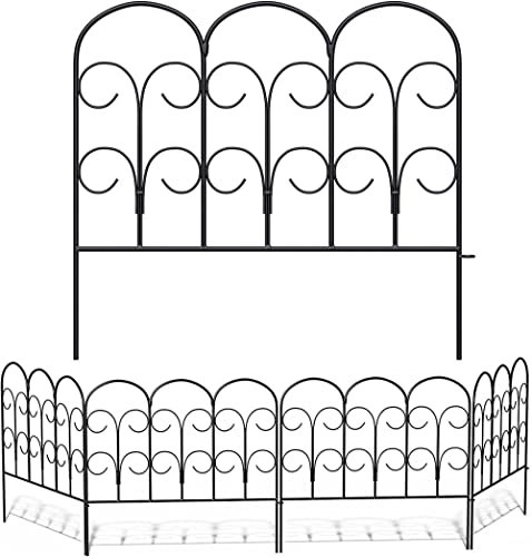 LPY Wrought Iron Fence Garden Fence 16 x 7.5ft Decorative Metal Garden Fence Panel Set Rust Resistant Wrought Iron Garden Fence Edge Flower Bed, Animal Barrier Border