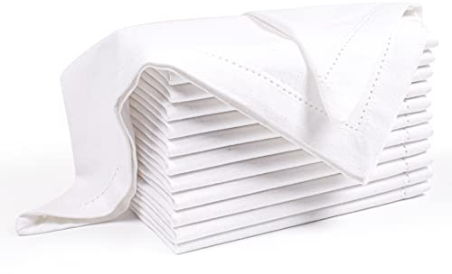 Palisa White Cotton Cloth Dinner Napkins Set of 12, 18x18 Inch
