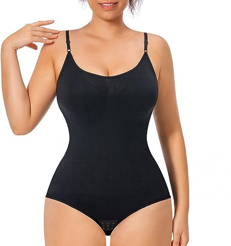 GOLD CARP Shapewear Damen Bauchweg Bodysuit Figurenformend Formende Bodys Nahtlos Body Shaper Verstellbarer Schultergurt Tummy Control Unterwäsche Taillenformer Jumpsuit Schwarz XL