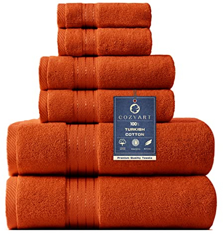 COZYART Burnt Orange Bath Towel Set for Bathroom Turkish Cotton Thick Soft Absorbent Durable 650 GSM Towel Sets of 6, 2 Large Bath Towels, 2 Hand Towels, 2 Washclothes