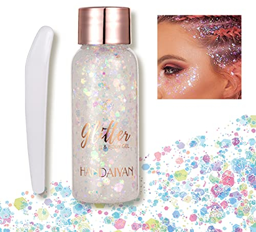 Lentejuelas de sirena con purpurina líquida,sombra de ojos,Purpurinas Polvo,Purpurina Líquida para Maquillaje Festival,Body Glitter Gel,Cara Maquillaje Pelo Arte Corporal Uñas y Mejilla(Blanco)