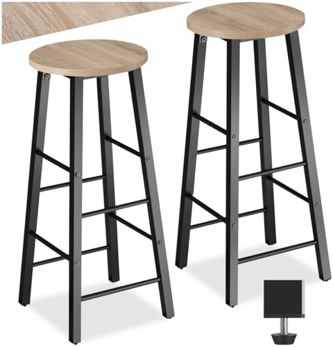 tectake® Tabouret de bar 31 x 31 x 72,5 cm, Lot de 2 Tabouret bar Style industriel, Chaises Hautes avec Repose Pied Chaise Mange Debout Tabourets Cuisine Salle à manger Chaise ilot central, Bois clair