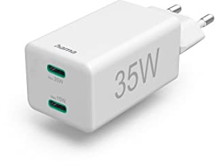 Hama Schnellladegerät, 2x USB-C, PD/Qualcomm®, Mini-Ladegerät, 35 W, Weiß