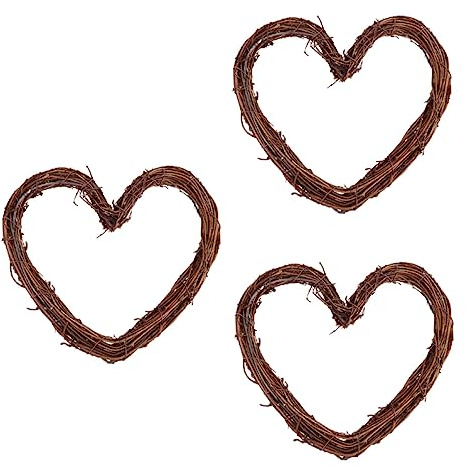 Warmhm 3pcs Love Heart Rattan Christmas Tree Pendant Twig Grapevine Heart Wicker Wreath Frame Garland Xmas Window Door Decor 20cm