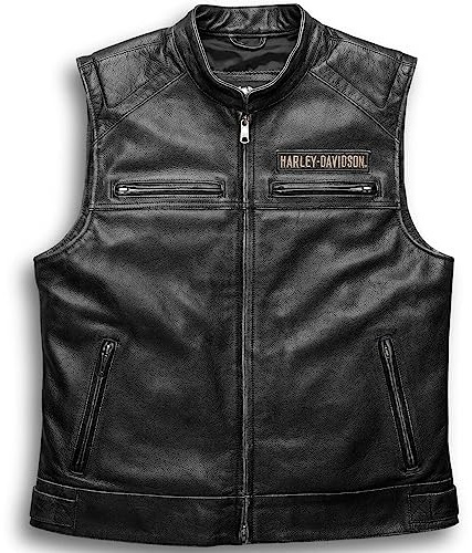 JACKETHUB Iconic Harley HD Men’s Passing Link Leather Biker Vest – Davidson Motorcycle Road Warrior (US, Alpha, Large, Regular, Regular, Leather)