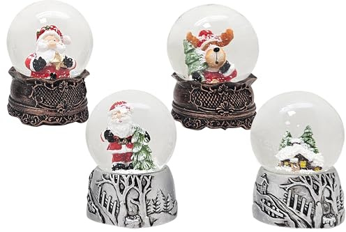 4 x süße Mini-Schneekugeln Nostalgie Weihnachtsmann Santa | Silber antik | Kupfer antik | Durchmesser 45mm, Höhe 65mm | 2-310bc-311bc