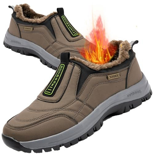 Aocase Zapatillas Hombre Invierno Cálidas Impermeable Cuero PU Deportivas Casual sin Cordones Zapatos para Correr Ligero Calzado Sneakers Comodos Calzado Ligero,Marrón,45/275mm