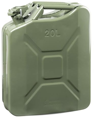 Walser Benzinkanister 20 Liter, Diesel Kanister UN-Zertifiziert Mit Sicherheitsverschluss, Kraftstoffkanister Aus Metall, Olivgrün 46x37x16 cm