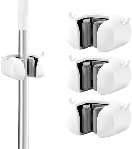 3 pcs Mop Holders,Self Adhesive Wall Mounted Mop Broom Holder with hooks, Suitable for Kitchen Bathroom Garage Mop and Broom Tool Storage(Grey)