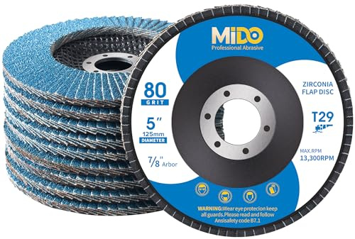 MIDO Professional Abrasive Flap Discs 125mm 10 PCS 80 Grit Abrasive Flap Disc Type 29 Grinding Discs Sanding Discs for Angle Grinder to Sanding Grinding Metal Wood