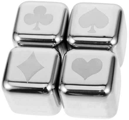 COLLBATH 4pcs Reusable Stainless Steel Whiskey Stones Poker Pattern for Chilling Wine Beer Cocktails Smooth Easy to Clean for Entertaining