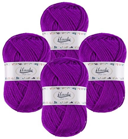 ilauke Häkelgarn 4er* 50g, Wolle zum Häkeln Super Weiche 100% Acrylwolle, Lila Häkelwolle für Anfänger, Handstrickgarne Baby Chunky Yarn für Häkeln und Kunsthandwerk