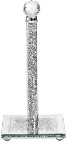 Suwimut Paper Towel Holder Countertop, Silver Paper Towel Roll Dispenser Stand Weighted Base Non Slip Filled with Sparkly Crystal Crushed Diamond for Home Kitchen Bathroom Tabletop