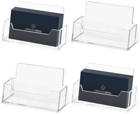 Dokeno Klarer Visitenkarten Aufsteller 4 Stück Desktop Visitenkarten Aufsteller Acryl Visitenkartenhalter für Display Transparent Kartenhalter für Zuhause & Büro