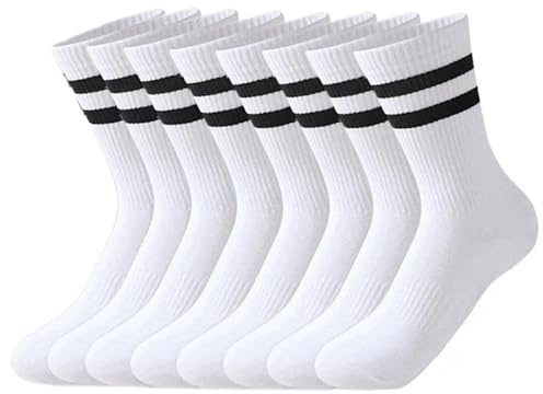 HAGOT 4 par sportstrumpor, unisex sportstrumpor i bomull, andningsbara tennisstrumpor, träningsstrumpor, arbetsstrumpor för män och kvinnor, Vit – UK 9–12, 41.5-44.5 EU