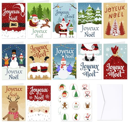 Yontree 12 Cartes de Vœux Joyeux Noël avec Enveloppes, joyeux noël Cartes de Vœux – Cadeau Festif pour Famille, Amis et Collègues (Joyeux Noël-1)