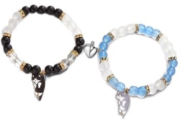 FDEETY 2 Stück Pärchen Armband Partnerarmbänder Magnetische Herzförmige Katze Anhänger Partner Armbänder Perlen Freundschaftsarmbänder