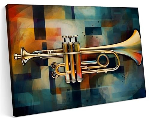 Printonia Leinwandbild m Bild auf Leinwand 100x70 Trompeten Trompeten Musik Abstrakte Kunst Klang