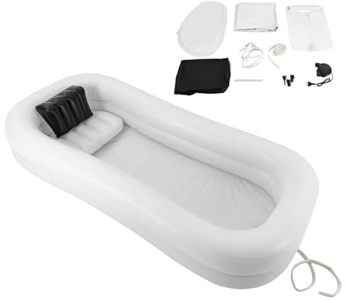 Set di vasca da doccia gonfiabile, semplice sistema doccia a letto, aiuto per il bagno a letto per disabili, anziani, allettati, vasca da bagno pieghevole, doppio strato con sacchetto d'acqua e pompa