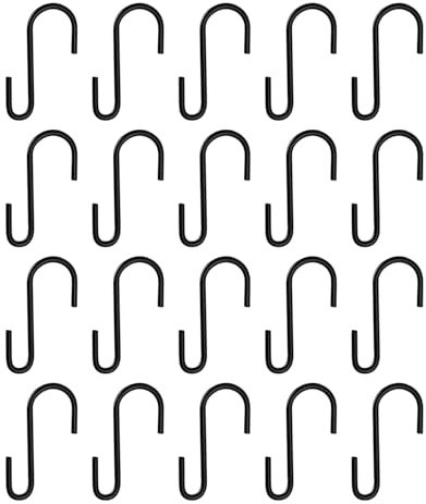 iLamvie 20 ganci neri a S da appendere,piccoli ganci da cucina a forma di S, in acciaio inox, per cucina, bagno, camera da letto e ufficio (nero)