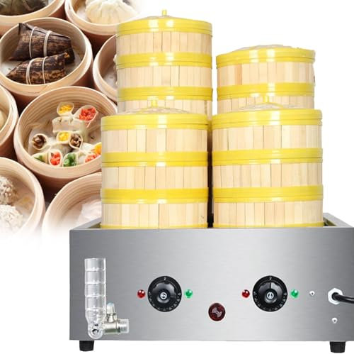 XNYXLPP Máquina Comercial de Bollos al Vapor, vaporera eléctrica de Cuatro Orificios, máquina de cocción al Vapor de Alimentos para el hogar de Acero Inoxidable, Alarma de ebullición en seco