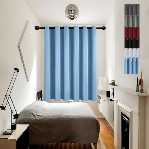 GOUSUN Verdunklungsvorhänge 1Er Set 120 x 80 cm Verdunkelung Blickdicht Warm Thermovorhang mit Ösen Gardinen mit Ösen für Schlafzimmer, Himmelblau