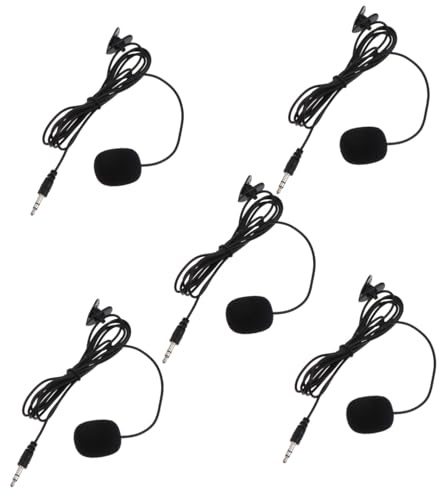YARNOW Wireless Lavalier Microphones for Streaming and Video Chat and Desktop Computer 5pcs Black with Sturdy Clip and Pvc Material, Portable Clip-on Microphone for Phone