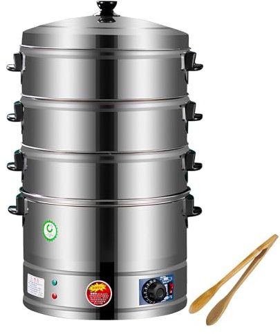 Vaporiera elettrica con design a 3 livelli in acciaio inox, termostaticamente controllata per una cottura perfetta, ideale per una sana preparazione della colazione