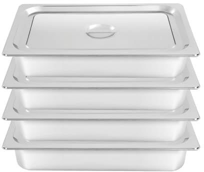 Fyssnn 4 stycken behållare rostfritt stål värmebehållare gastronormbehållare serveringstallrik med lock för buffé catering rektangel chafing dish, mat, kakor, grytor
