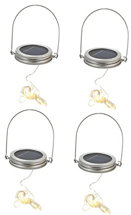EXHUMKY 4sets Solar Jar Lid String Lights Warm White for Patio Garden Home Decoration Rechargeable Fairy Lights for Jars Hanging Lanterns for Outdoor Indoor Use
