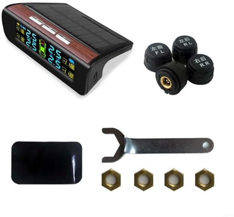 Auto Reifendruckkontrollsystem Solar Wireless TPMS mit 4 Sensoren LCD Display Temperaturmonitor für Fahrzeugsicherheit