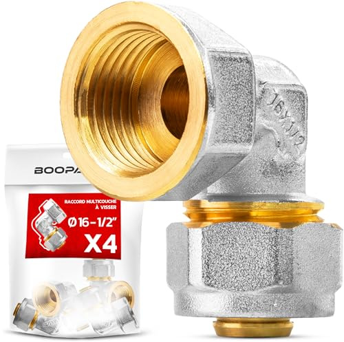 BOOPARTS – 4 piezas – Conexión multicapa 16-1/2 (15-21) a rosca – Codo hembra multicapa – accesorio de fontanería para tubo multicapa 16