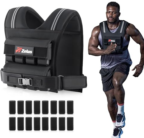 ZELUS Weighted Vest Men, 23lbs/36lbs/45lbs Adjustable Weight Vest with 10/16/20 removable Iron Weights and Reflective Strips, No-Bounce Design for Strength Training, Running, HIIT & Calisthenics