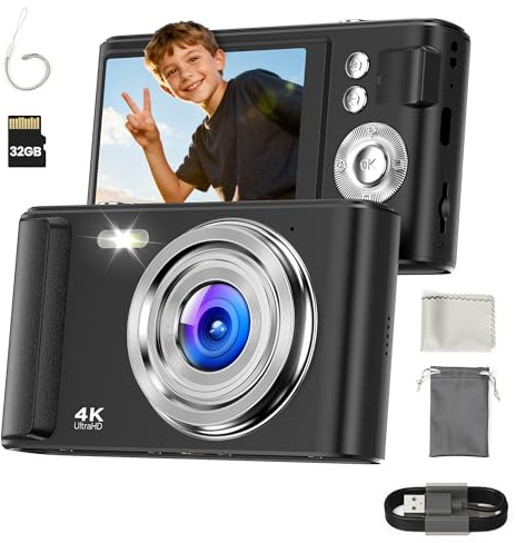 Appareil Photo Numérique Compact: 16X Zoom 48MP Digital Camera - Appareils Numérique Enfant 1080P Camera Vlog - Appareil Photo Numérique Ado avec 32Go Carte pour Adolescents Débutants Noir