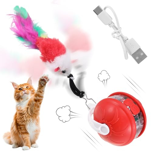 QESSUVNC Katzenspielzeug Elektrisch Katzenball mit LED Licht, Interaktives Katzenspielzeug Ball, Interaktiver Spielball für Katzen mit Infrarot, USB Wiederaufladbarer, Lustiges Bälle Spielzeug