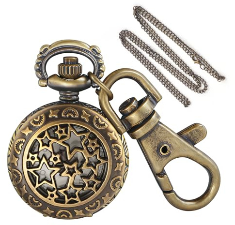 Tiong Star Hollow Design Men's Quartz Pocket Watch, Vintage Souvenir Gift Keychain and Chain Dual-Use Pocket Watch
